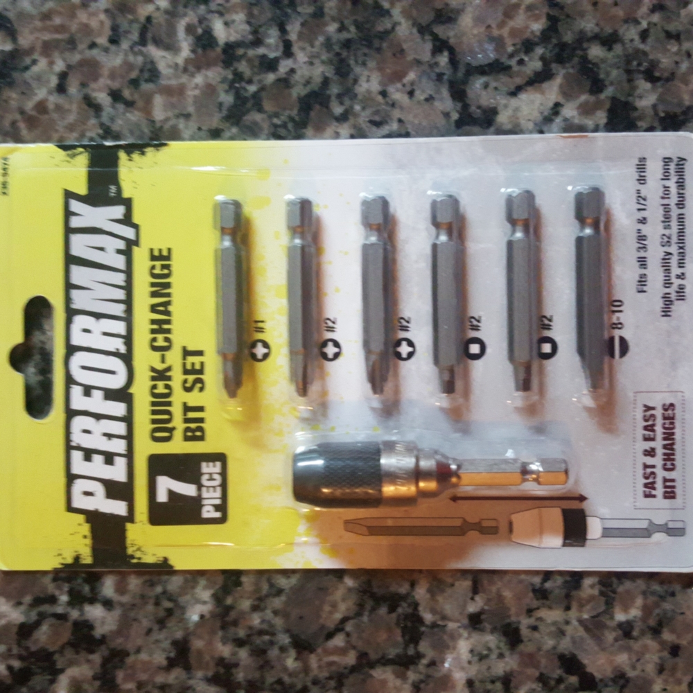 Performax 7 piece quick-change Bit Set new S2 steel fits 3/8" 1/2" drills